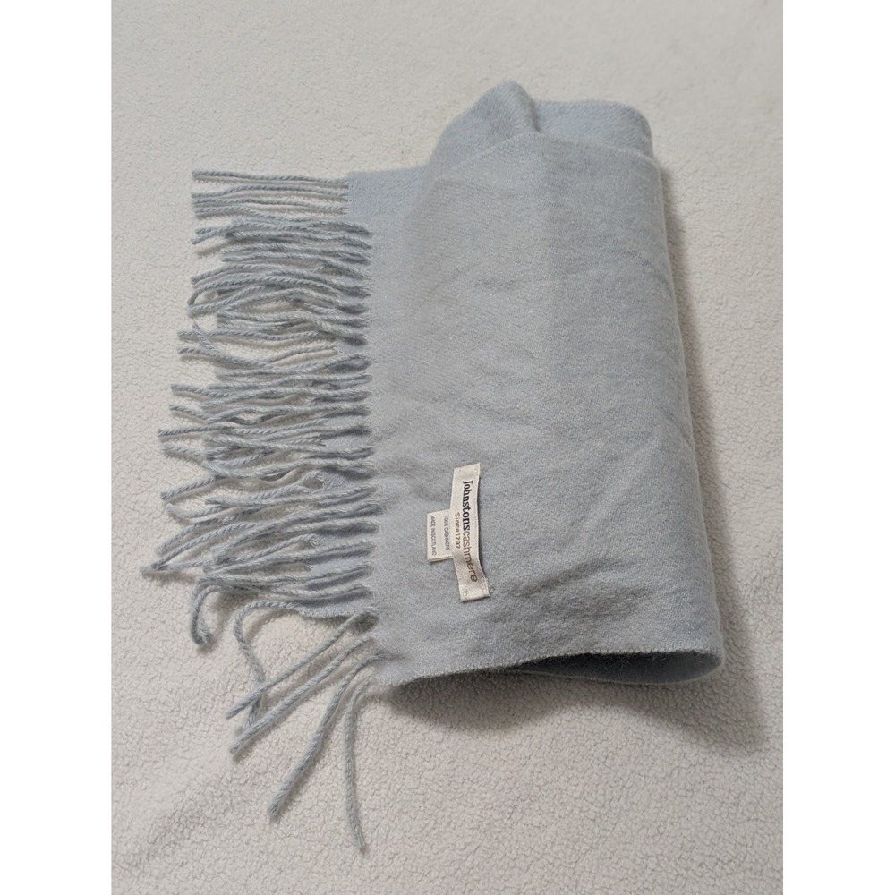 Johnstons of Elgin 100% Cashmere Scarf Blue Grey Made in Scotland 78x10